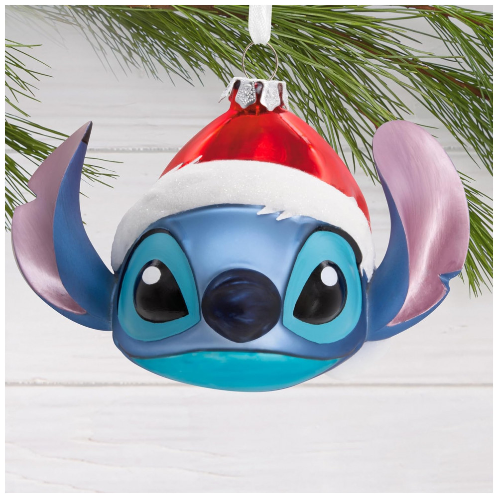 ECTQ8HZ18TSC0B_4-1.jpg - Enfeite de Natal Hallmark Disney Stitch com Chapéu de Papai Noel em Vidro Soprada Multicolorido, 12 x 8,3 x 8,3 cm