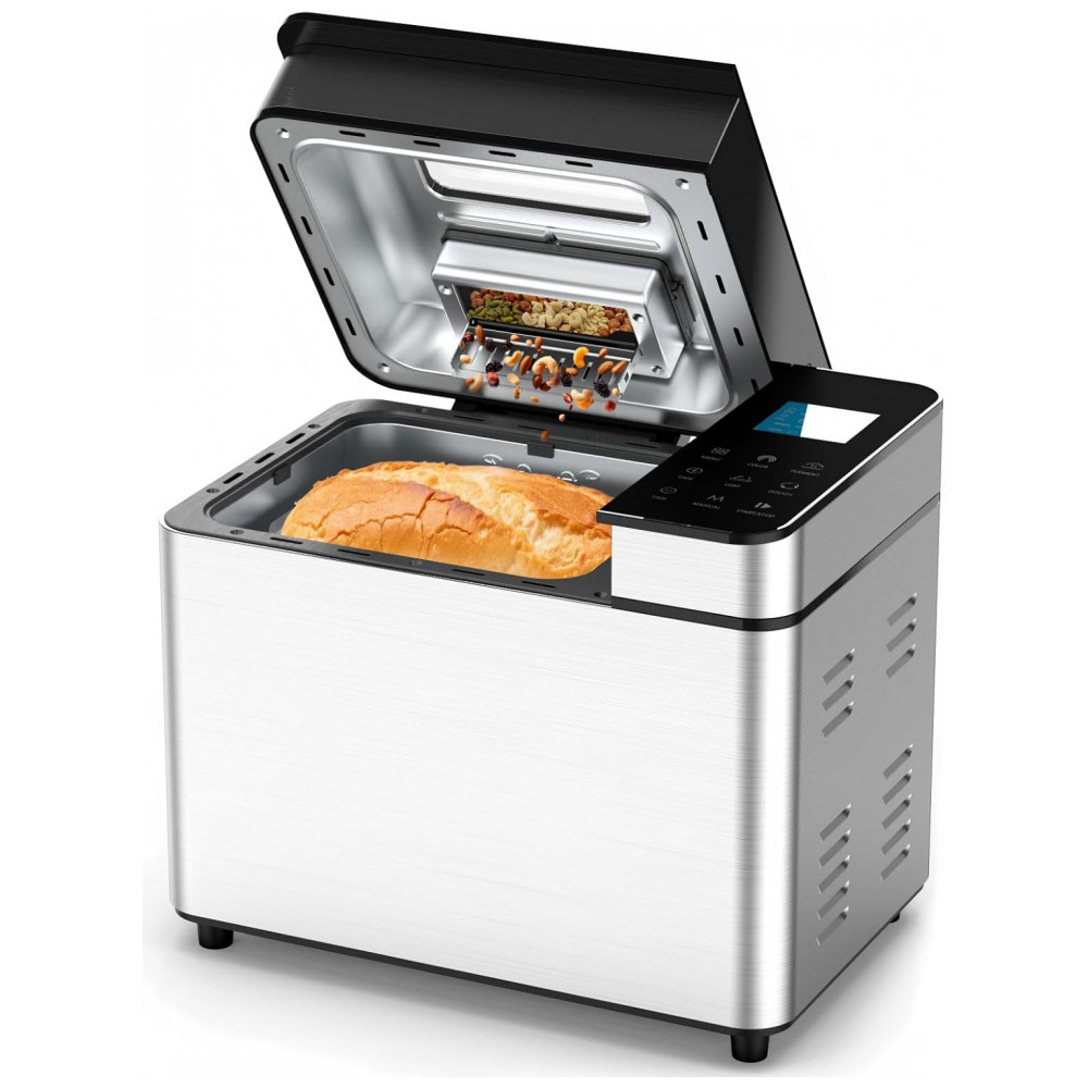 ECTQ8KBY4KNF0B_0-1.jpg - Máquina de Pão MERIOR 25 em 1 Aço Inoxidável Dispensador Automático de Nozes Timer 13H Capacidade até 907 gramas Voltagem 110V