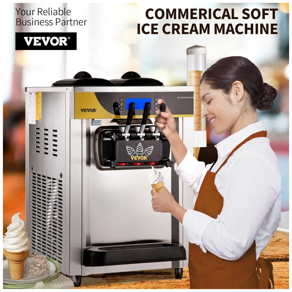 Máquina de Sorvete Comercial VEVOR, Alto Rendimento de 22-30 litros/h, Máquina de Sorvete Soft de Bancada com 2 Reservatórios de 6L e Cilindro de 2L, - Imagem 4