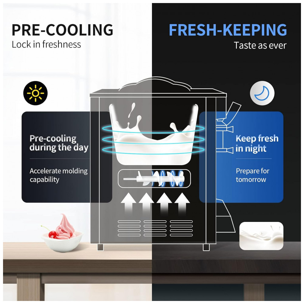 Máquina de Sorvete Comercial VEVOR, Alto Rendimento de 22-30 litros/h, Máquina de Sorvete Soft de Bancada com 2 Reservatórios de 6L e Cilindro de 2L, - Imagem 7