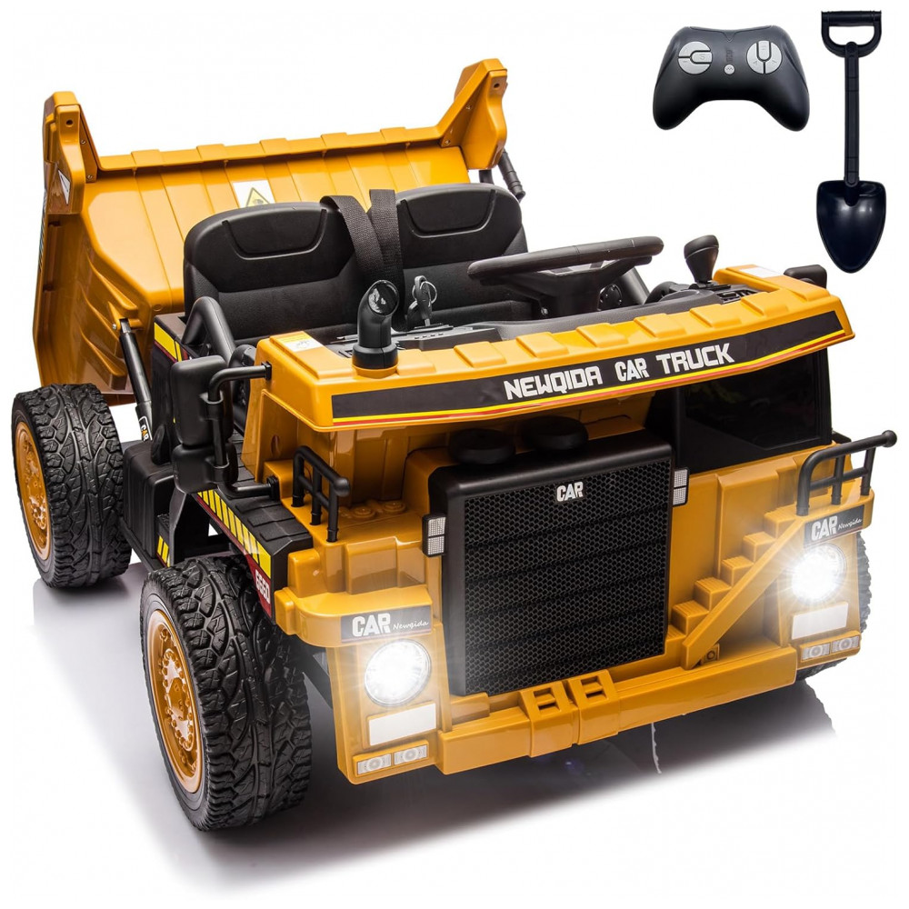 ECTQ8SPGK99D0B_0-1.jpg - Caminhão Basculante Infantil Elétrico NEWQIDA Amarelo 24V 2 Motores Pá Remota Caçamba Elétrica Bluetooth LED Bancos 19"
