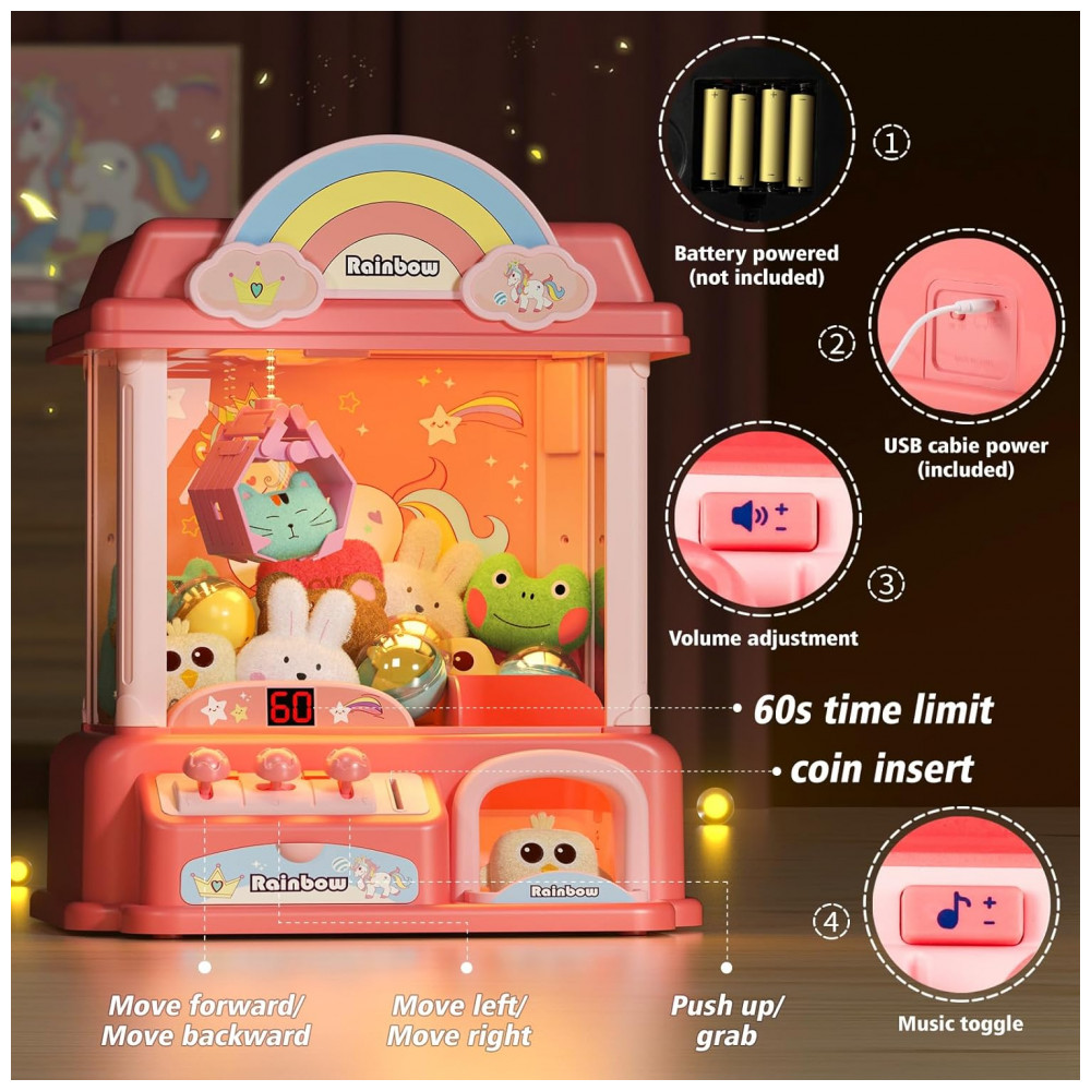 ECTQ8SR327GB0B_1-1.jpg - DOLIVE Claw Machine para Crianças, Mini Máquina de Garra Unicórnio Rosa, Jogo Eletrônico com Música para Idade 4 a 10+