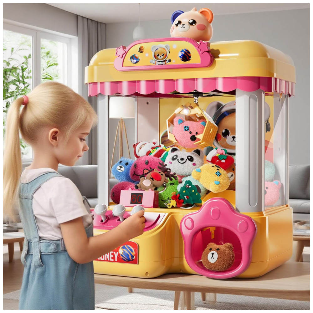 ECTQ8SYXHFJF0B_0-1.jpg - Máquina de Garra Eletrônica Amarelo e Rosa BLmukce – Mini Vending Machine Infantil com 10 Pelúcias, 20 Moedas, Música e Temporizador de 60s