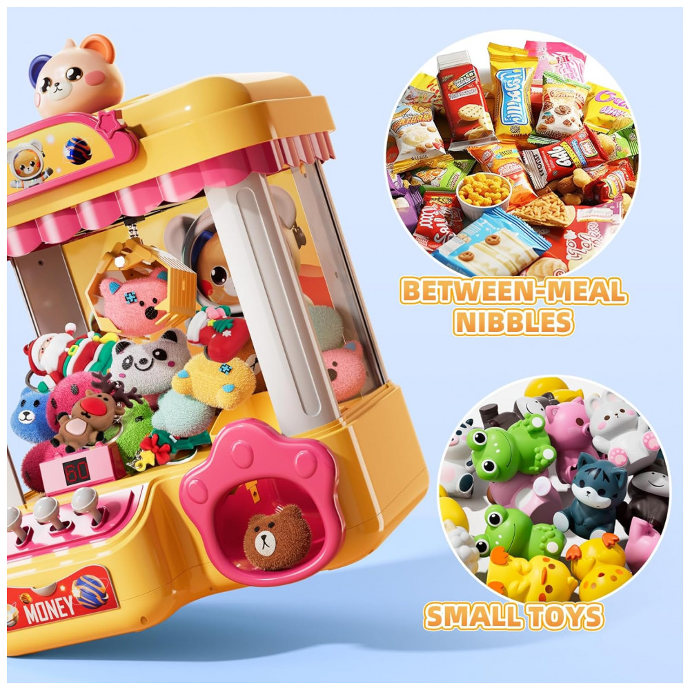 ECTQ8SYXHFJF0B_4-1.jpg - Máquina de Garra Eletrônica Amarelo e Rosa BLmukce – Mini Vending Machine Infantil com 10 Pelúcias 20 Moedas Música e Temporizador de 60s