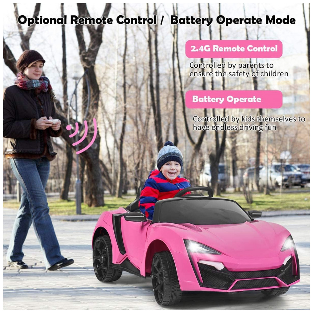 ECTQ8W47L86B0B_1-1.jpg - Carro Elétrico Infantil OLAKIDS Rosa 12V 4 Rodas Suspensão Porta Dupla Controle Remoto LED 3 Velocidades Música USB TF