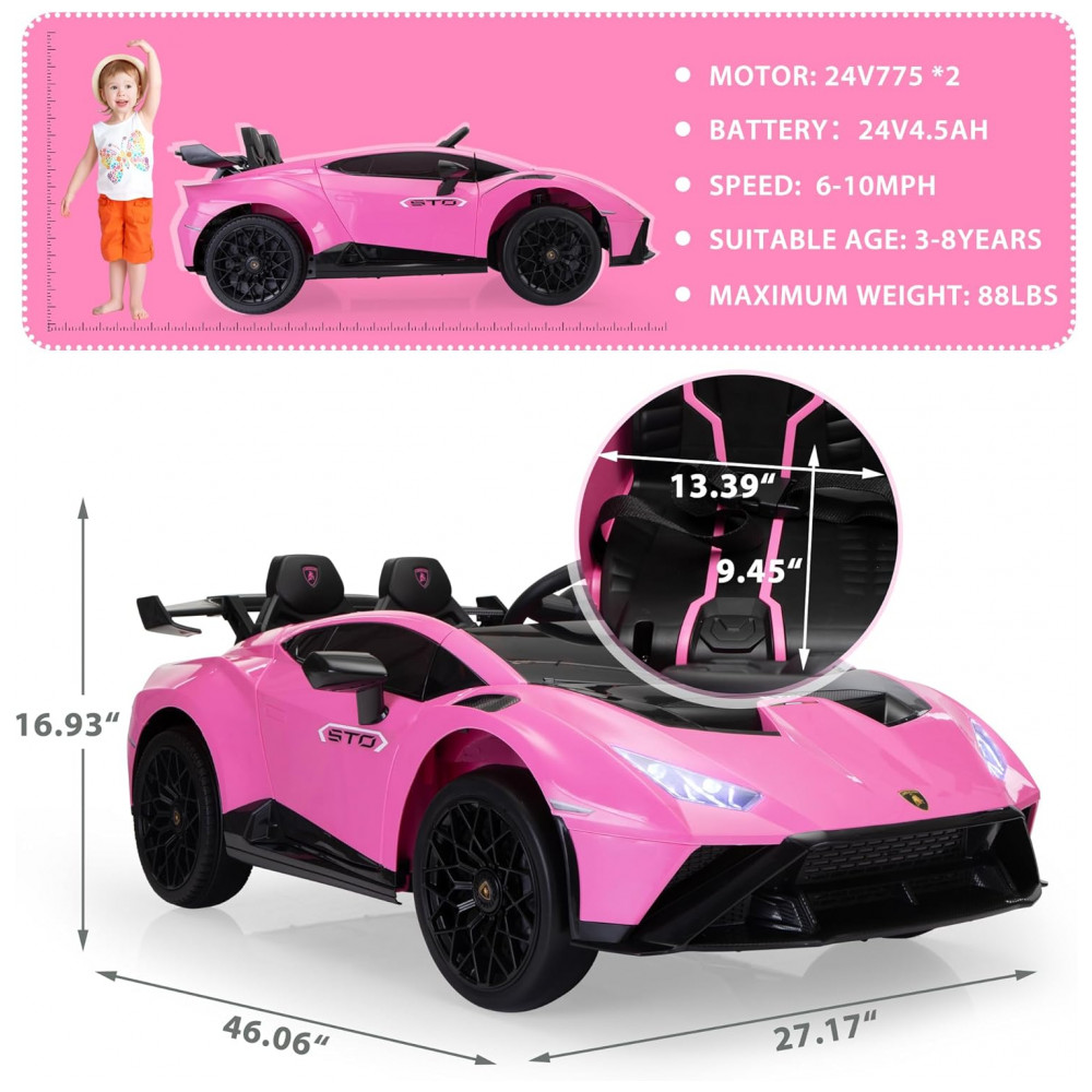 ECTQ8X2T54XC0B_1-1.jpg - Carrinho Elétrico Infantil Lamborghini 24V Drift TOBBI, Licenciado, 2 Motores, Controle Remoto, 6-10km/h, Rosa