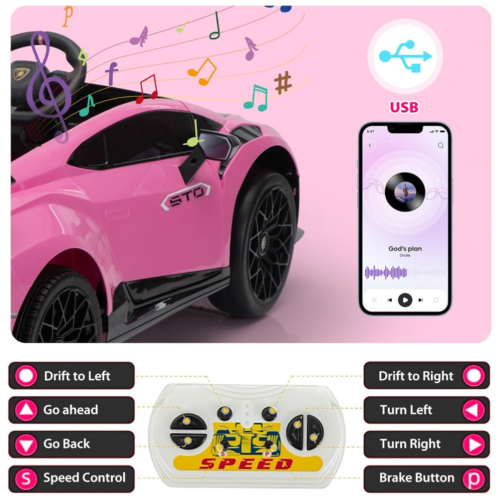 ECTQ8X2T54XC0B_2-1.jpg - Carrinho Elétrico Infantil Lamborghini 24V Drift TOBBI, Licenciado, 2 Motores, Controle Remoto, 6-10km/h, Rosa