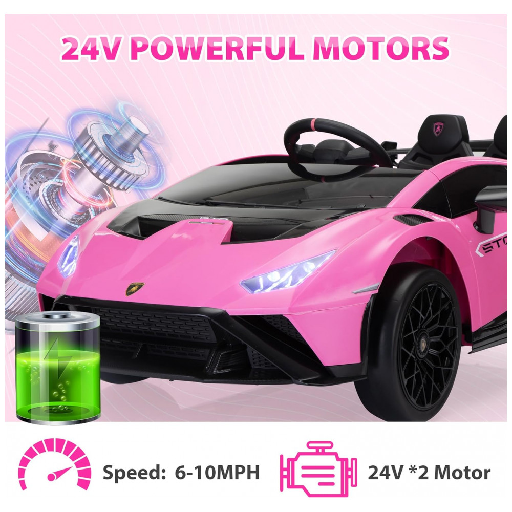 ECTQ8X2T54XC0B_5-1.jpg - Carrinho Elétrico Infantil Lamborghini 24V Drift TOBBI, Licenciado, 2 Motores, Controle Remoto, 6-10km/h, Rosa