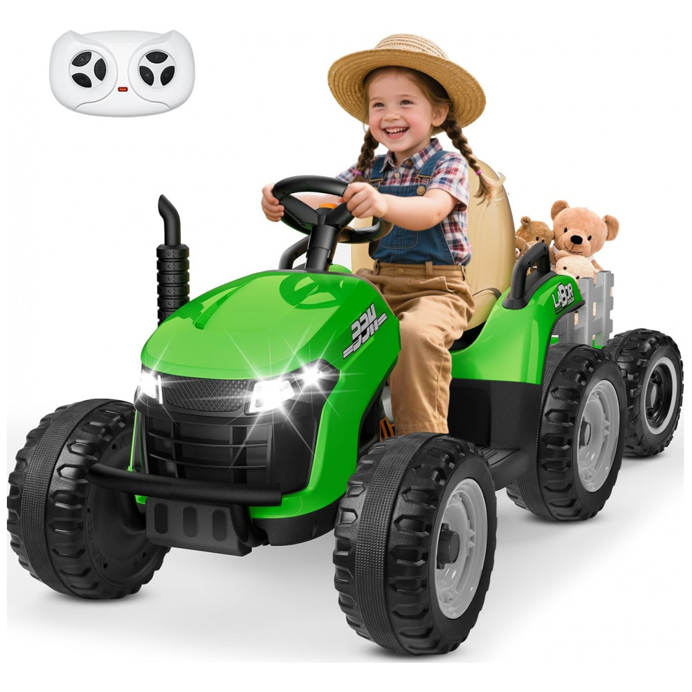 ECTQ8XQ9S2FD0B_0-1.jpg - Trator Infantil Elétrico ANPABO Verde 24V Trailer Basculante Removível Pneus EVA Controle Remoto com Som Realista e Bluetooth
