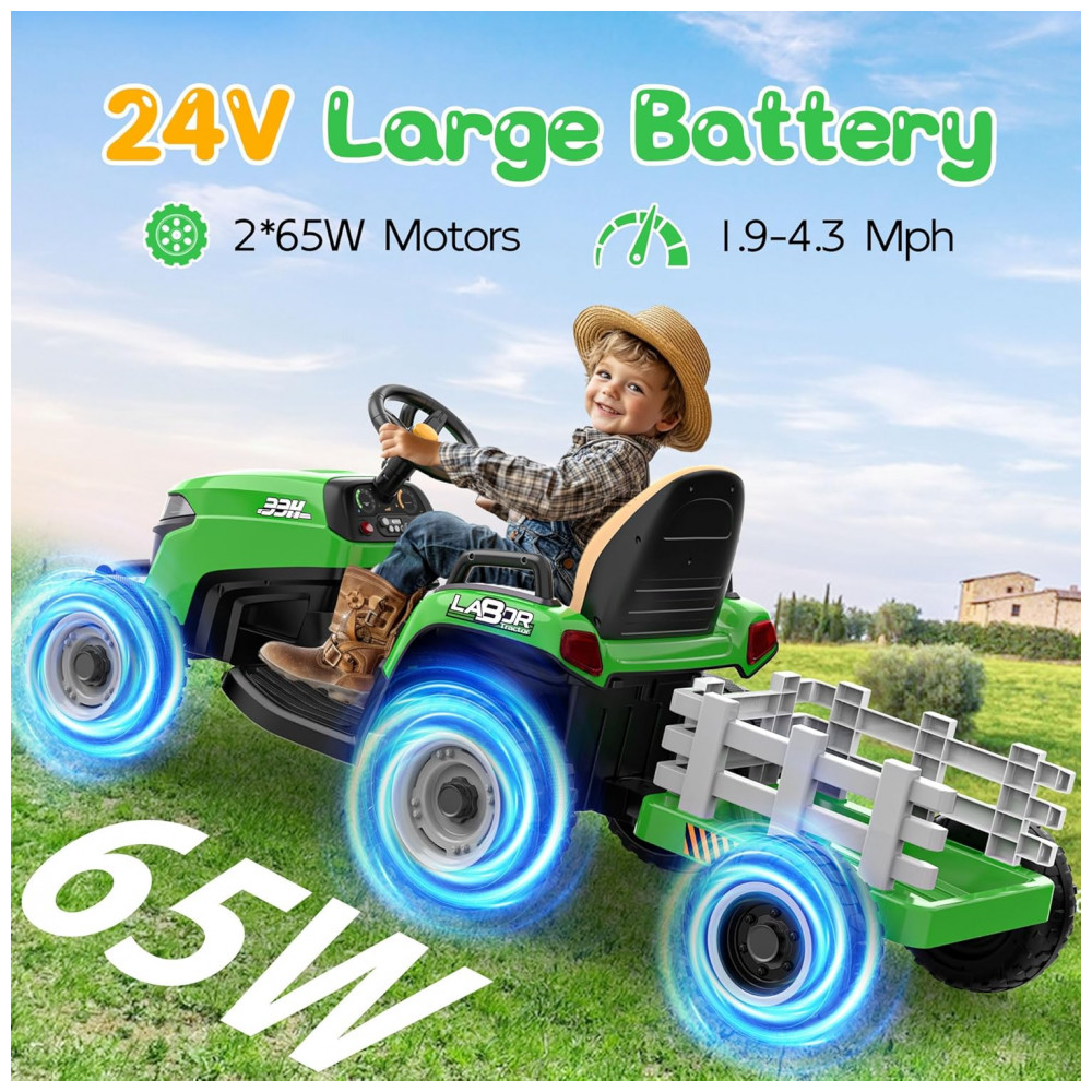 ECTQ8XQ9S2FD0B_1-1.jpg - Trator Infantil Elétrico ANPABO Verde 24V Trailer Basculante Removível Pneus EVA Controle Remoto com Som Realista e Bluetooth