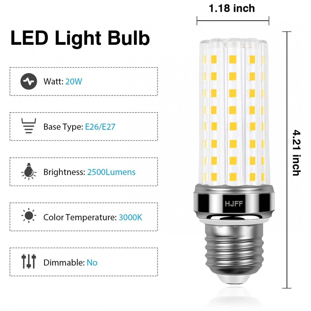 Kit 4 lâmpadas LED Corn 20W 2500 lúmens 3000K branco quente E26/E27, equivalente 200W, super brilhante, não dimmable, para casa, garagem,HJFF - Imagem 2