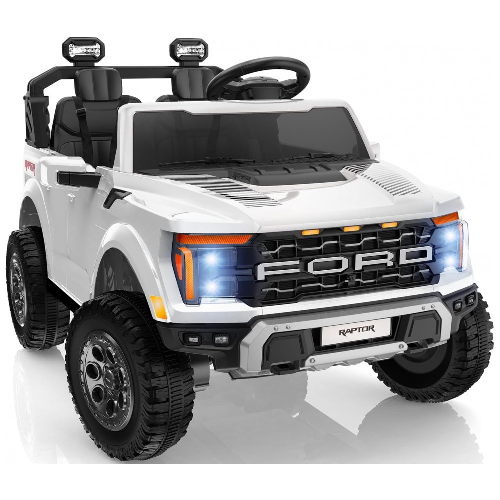 ECTQ8ZX1N3BF0B_0-1.jpg - Carro Elétrico Infantil Licenciado Ford F-150 Raptor 24V Branco 2 Lugares com Controle Remoto, Bluetooth, Luzes LED, Baú e Partida Suave