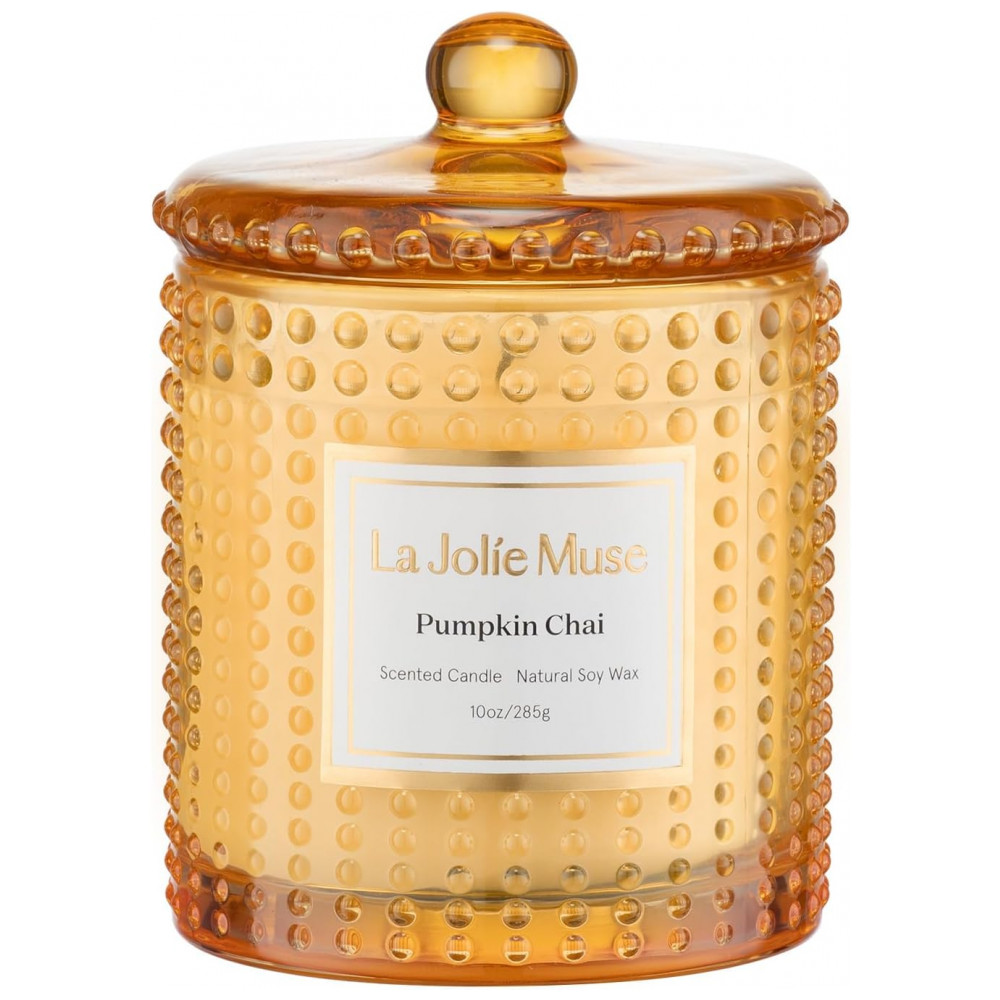 Velas de Outono LA JOLIE MUSE - Vela de Abóbora com Baunilha Chai Picante 10 oz de Cera de Soja - Queima Limpa por 55 Horas - Decoração de Outono para