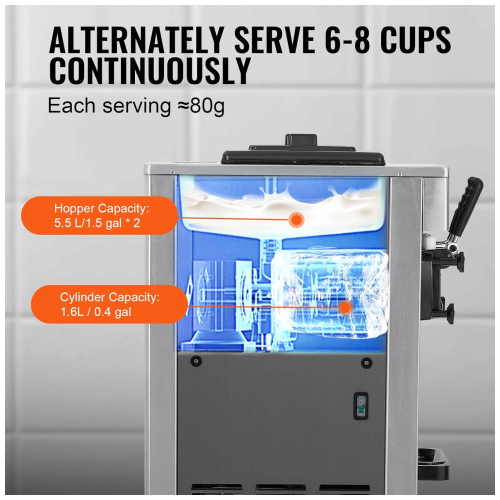 ECTQ977TCY1D0B_4-1.jpg - Máquina de Sorvete Comercial VEVOR, Produção de 21L por Hora, 1800W 3 Sabores Soft Serve, 2 Cilindros em Aço Inoxidável de 5.5L, Painel LED