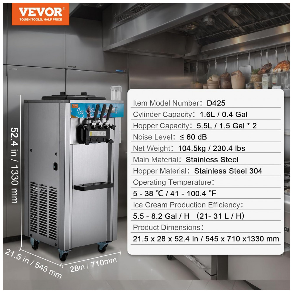 ECTQ977TCY1D0B_7-1.jpg - Máquina de Sorvete Comercial VEVOR, Produção de 21L por Hora, 1800W 3 Sabores Soft Serve, 2 Cilindros em Aço Inoxidável de 5.5L, Painel LED