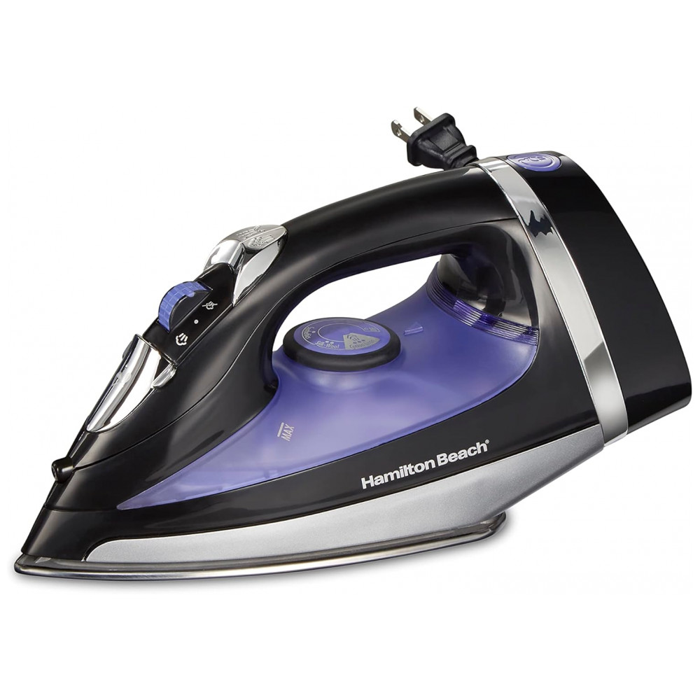 ECTQ97XSLMTB0B_0-1.jpg - Ferro de Passar a Vapor Hamilton Beach com Base de Aço Inoxidável, 1200 Watts e Cabo Retrátil de 2,4 metros, Preto