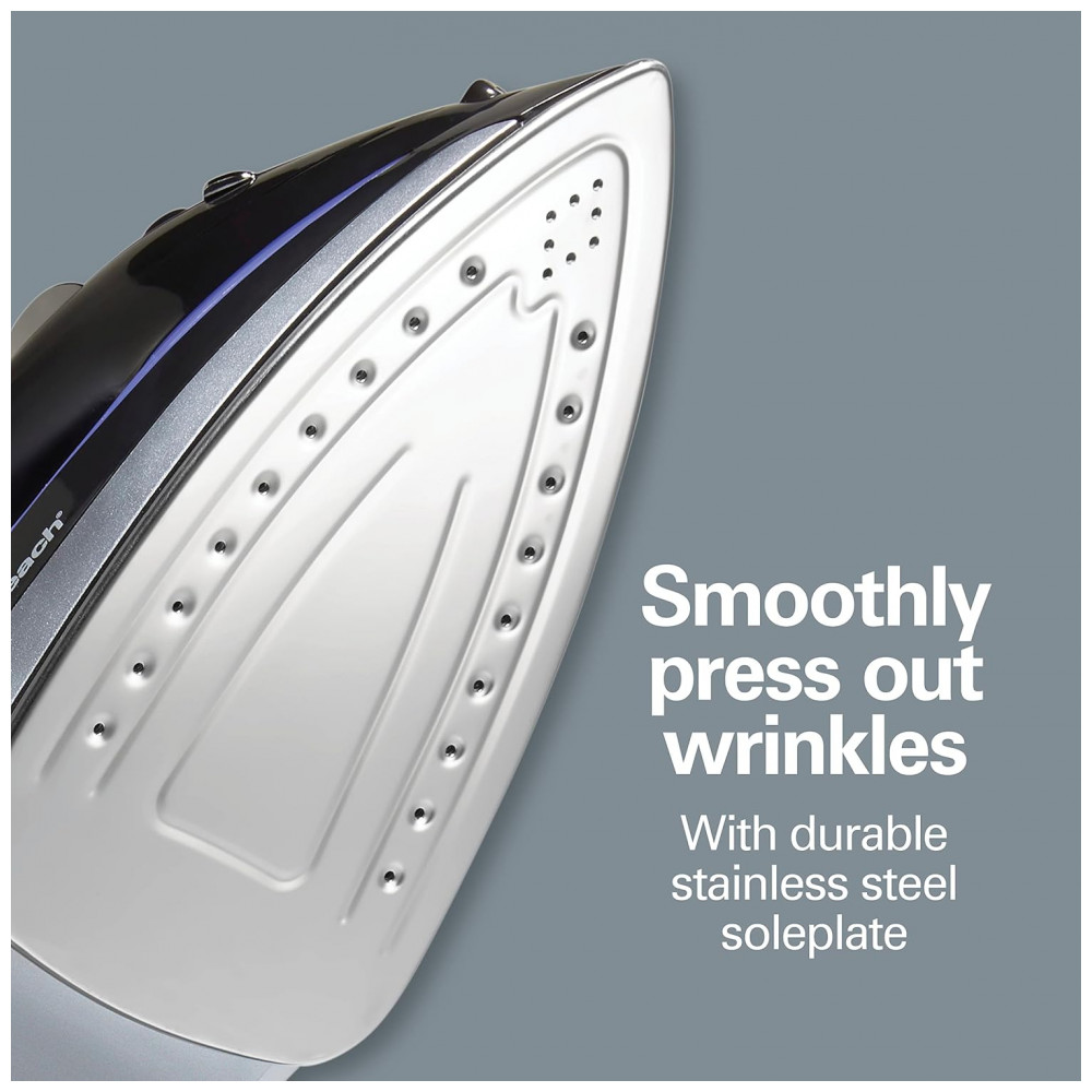 ECTQ97XSLMTB0B_1-1.jpg - Ferro de Passar a Vapor Hamilton Beach com Base de Aço Inoxidável 1200 Watts e Cabo Retrátil de 24 metros Preto