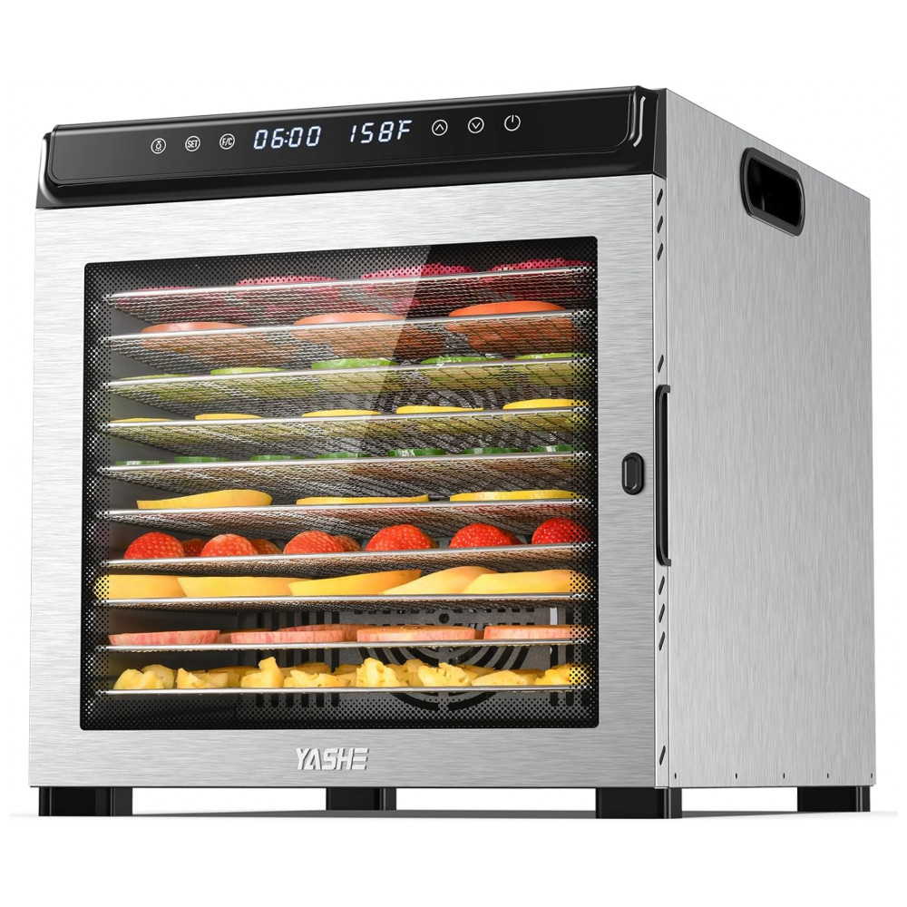 ECTQ99BQNJ8D0B_0-1.jpg - Desidratador de Alimentos, 10 Bandejas de Aço Inoxidável, Controle de Temporizador 72 Horas e Temperatura 35°C a 75°C, 1100W para Alimentos, Jerky, Er