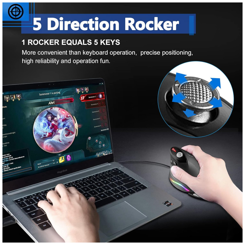 ECTQ9B1LHJ990B_1-1.jpg - Mouse para Jogos Ergonômico Vertical Óptico com Fio Reduz a Tensão do Pulso com Descanso para as Mãos 1000 10000 DPI 12 Botões TRELC Preto