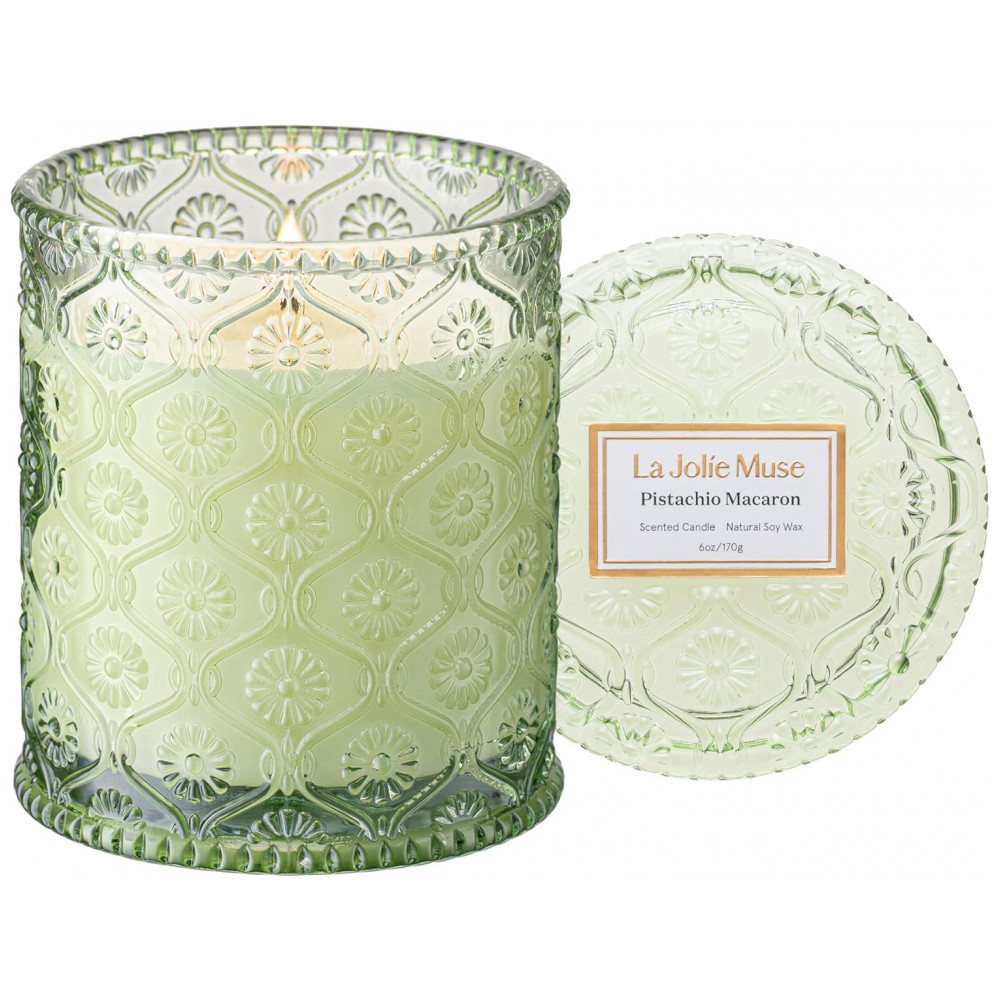 Vela Perfumada Macaron de Pistache LA JOLIE MUSE - 170g - Cera de Soja Natural - Queima Limpa por 40 Horas - Presente Ideal para Amantes de Sobremesas
