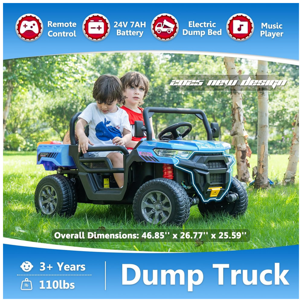 ECTQ9J77TXKD0B_1-1.jpg - Caminhão Basculante Infantil Elétrico Sopbost Azul 24V 2 Lugares 4 Motores 75W Caçamba Automática 4WD Pneus EVA Controle Bluetooth