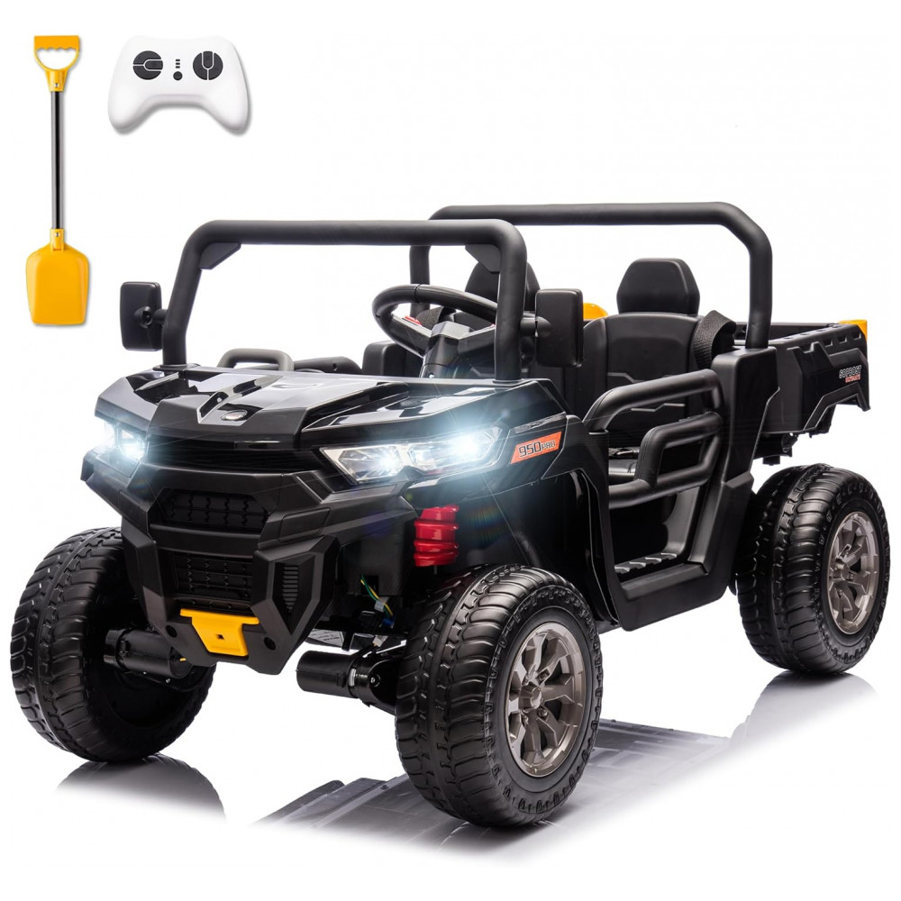 ECTQ9JF7TXKD0B_0-1.jpg - Caminhão Basculante Infantil Elétrico Sopbost Preto 24V 2 Lugares 4 Motores 75W Caçamba Automática 4WD Pneus EVA Controle Bluetooth