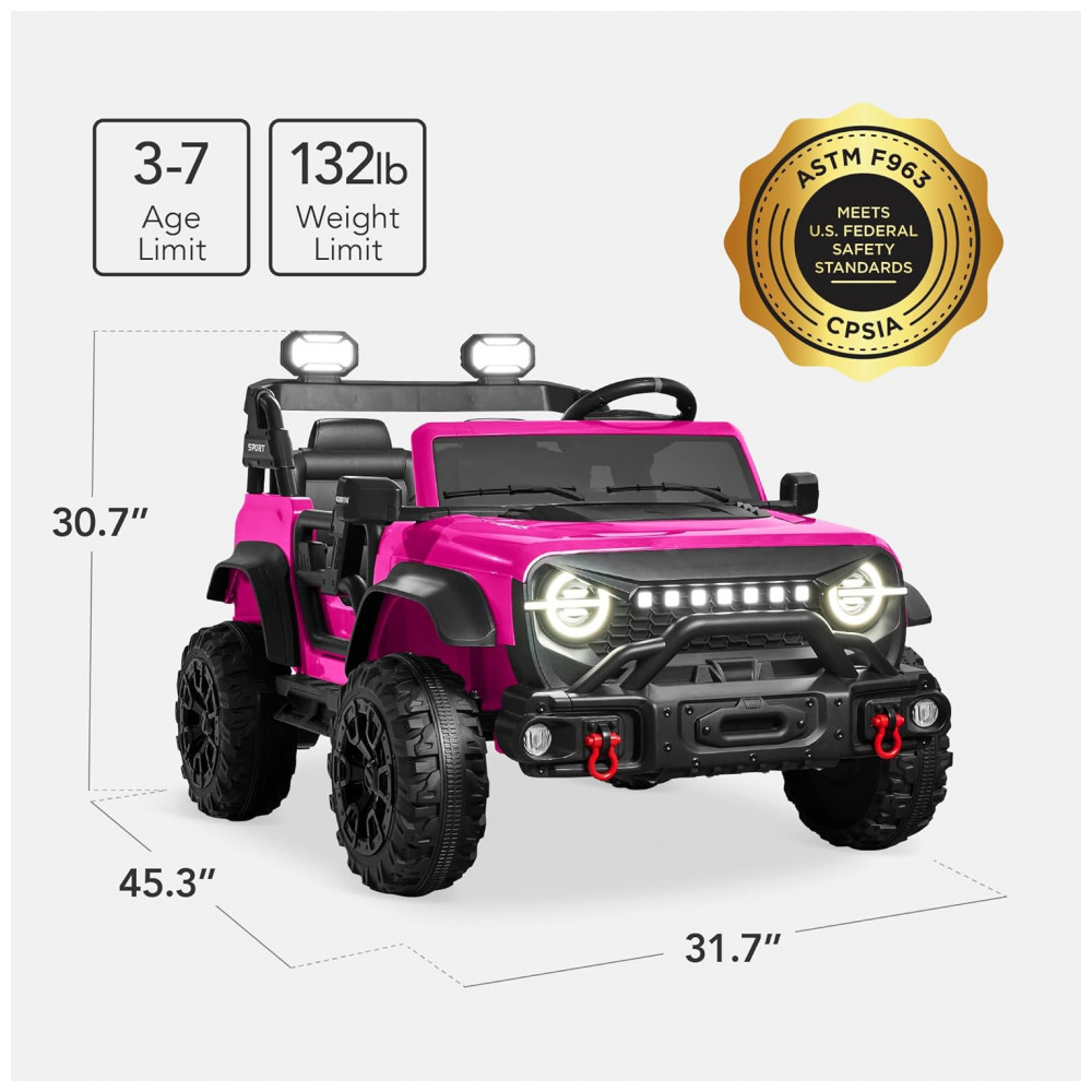 ECTQ9L9VR3ZD0B_1-1.jpg - Carro Elétrico Infantil Best Choice Products 24V Rosa, Caminhão 2 Lugares, com Controle Remoto, Bluetooth, Luzes LED e Capacidade para 60 kg