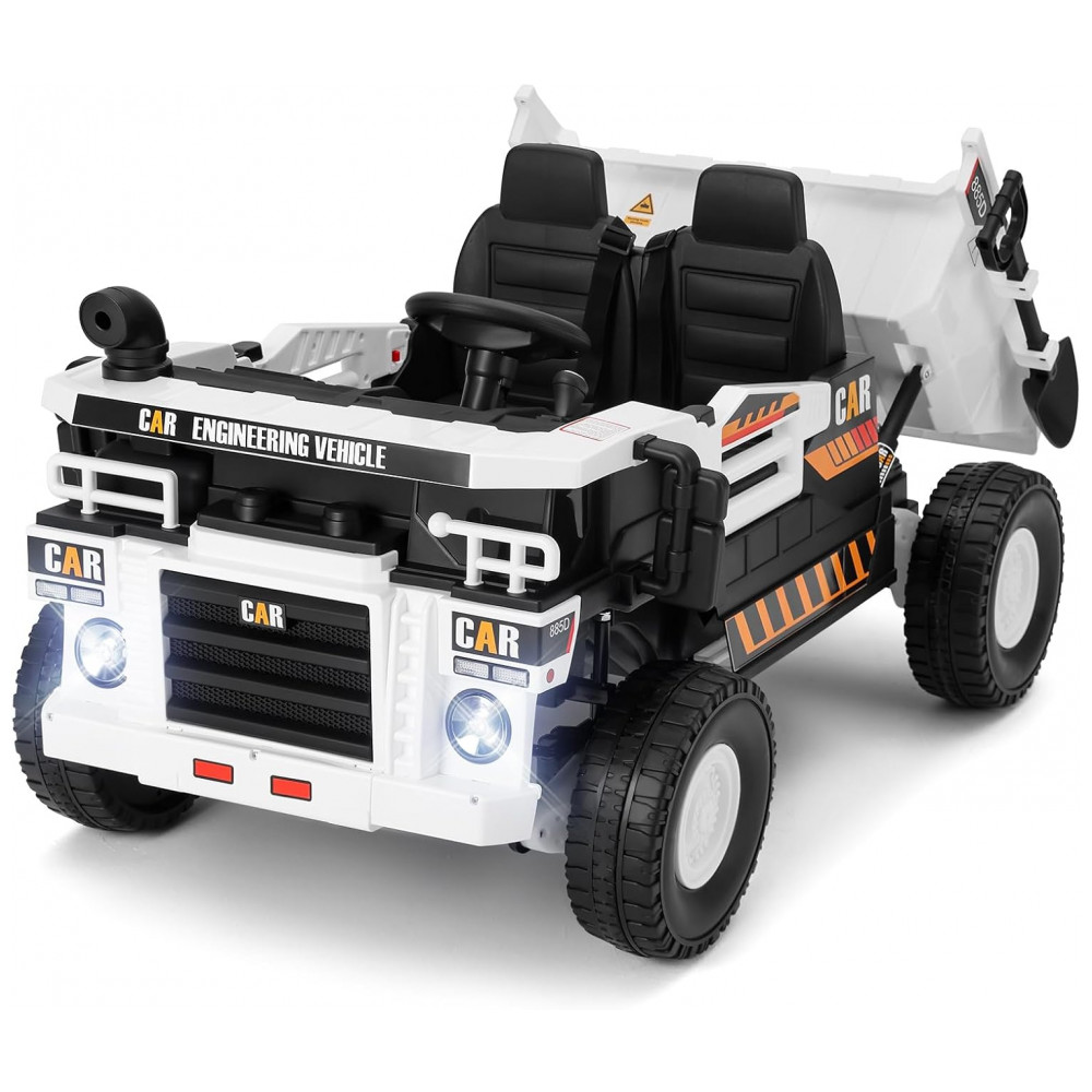 ECTQ9MD247TF0B_0-1.jpg - Carrinho Elétrico Infantil 2 Lugares 4x4 4 Motores 70W 24V10AH Bluetooth Carga Caçamba Basculante Controle Remoto JOYLDIAS Branco