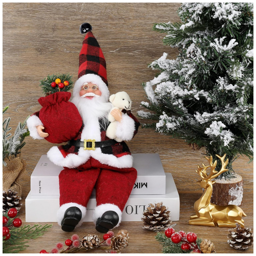 ECTQ9NZNNXF90B_6-1.jpg - Enfeite de Natal Sentado Papai Noel Cute Chic AnyDesign com Saco de Presente e Ursinho - Decoração de Natal para Casa, Escritório, Mesa de Festa