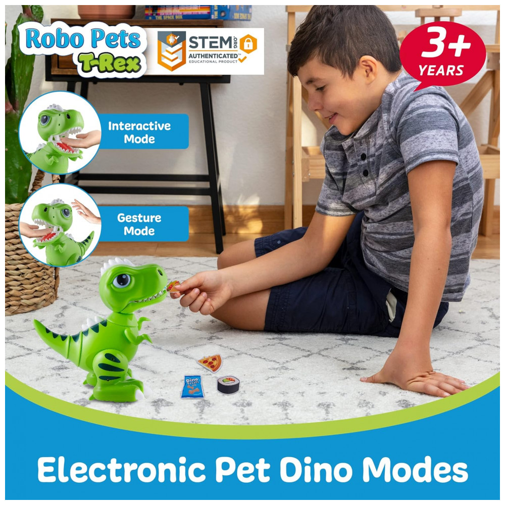 ECTQ9PGCG4690B_1-1.jpg - Robo Pets T-Rex Verde – Dinossauro Robô Interativo com Controle Remoto, Gestos e Alimentação Programável para Crianças a Partir de 3 Anos