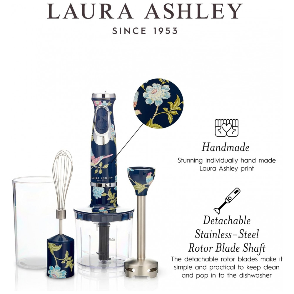 ECTQ9SP6YXPD0B_3-1.jpg - Mixer de Imersão 4 em 1 Laura Ashley 150W Azul Marinho Elveden 2 Velocidades Inox Batedor Copo Medidor 300ml VQ-SBHB219-LAEN-US 120V