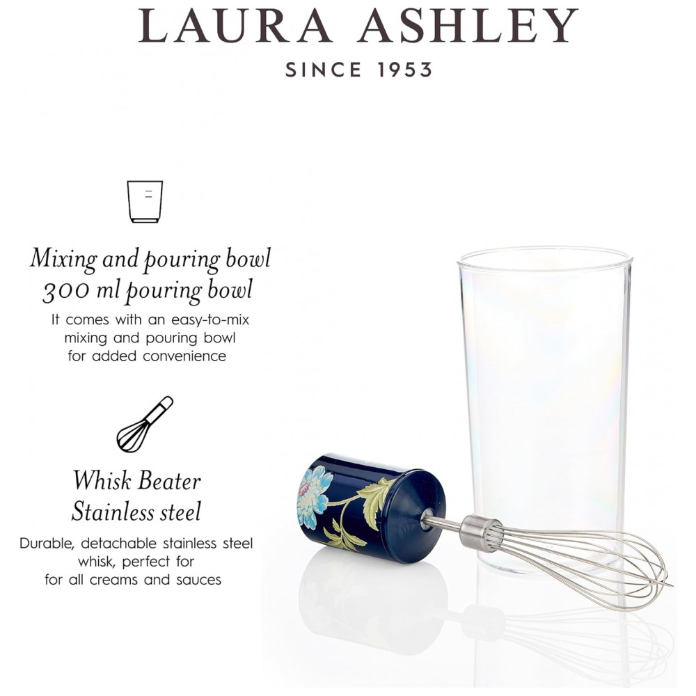 ECTQ9SP6YXPD0B_4-1.jpg - Mixer de Imersão 4 em 1 Laura Ashley 150W Azul Marinho Elveden 2 Velocidades Inox Batedor Copo Medidor 300ml VQ-SBHB219-LAEN-US 120V