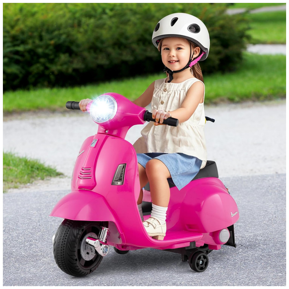ECTQ9TXPG6PD0B_1-1.jpg - Moto Elétrica Infantil Vespa OLAKIDS Rosa 6V Licenciada Rodas de Treinamento Farol LED Buzina Estrutura Metálica 3 Rodas