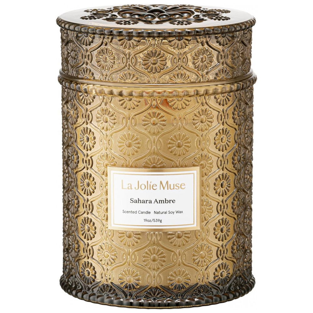 Vela LA JOLIE MUSE Fall Sahara Amber de 19 oz com Pavio de Madeira de Cerejeira - Cera de Soja Natural - Até 90 Horas de Queima Limpa