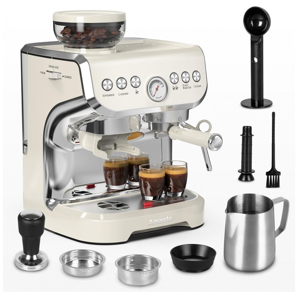 ECTQ9VSDYWPF0B_0-1.jpg - Cafeteira Espresso Amaste 15 Bar com Moinho Integrado Vaporizador 2L Branco Kit Barista Pre-Infusão AC-517EA 110V
