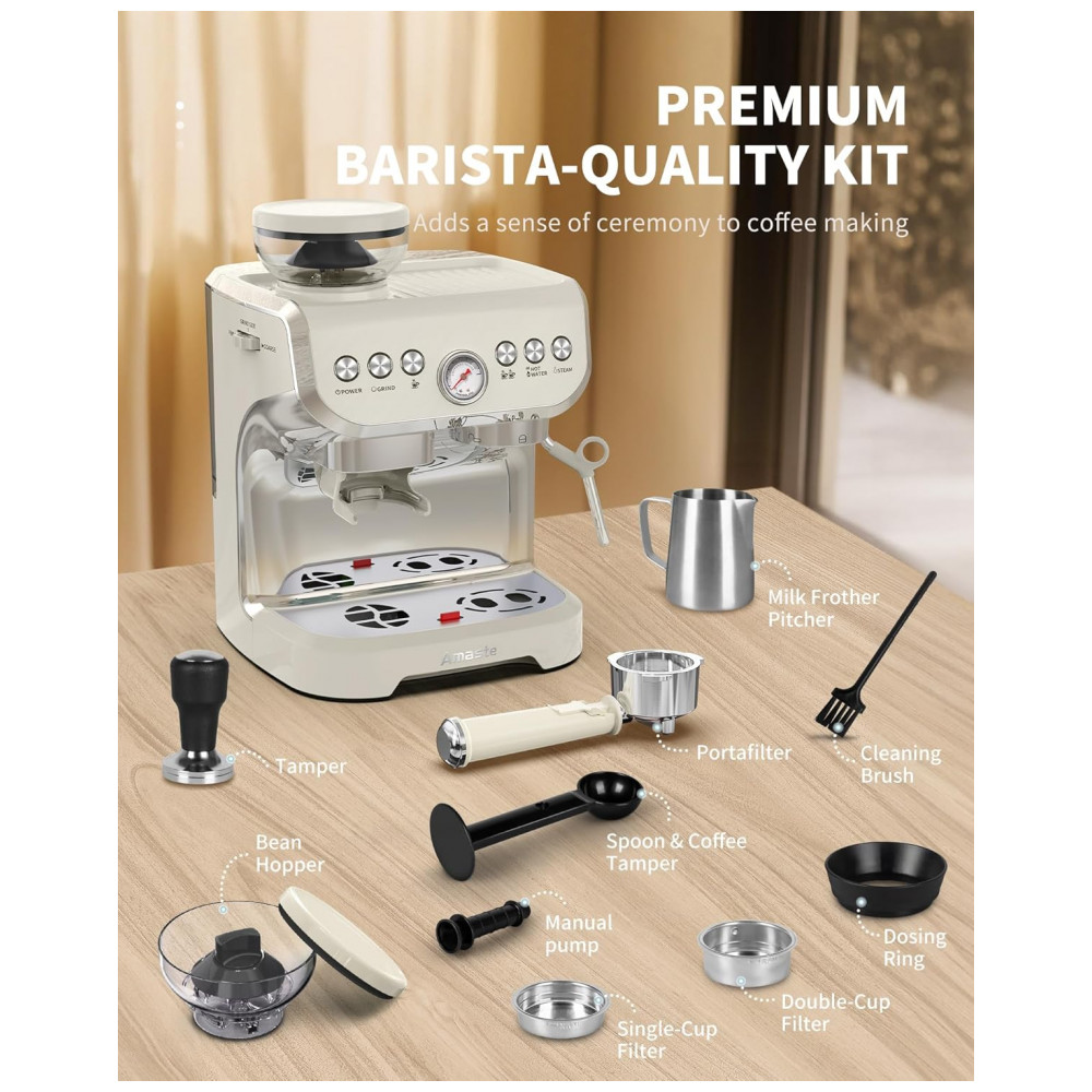 ECTQ9VSDYWPF0B_6-1.jpg - Cafeteira Espresso Amaste 15 Bar com Moinho Integrado Vaporizador 2L Branco Kit Barista Pre-Infusão AC-517EA 110V
