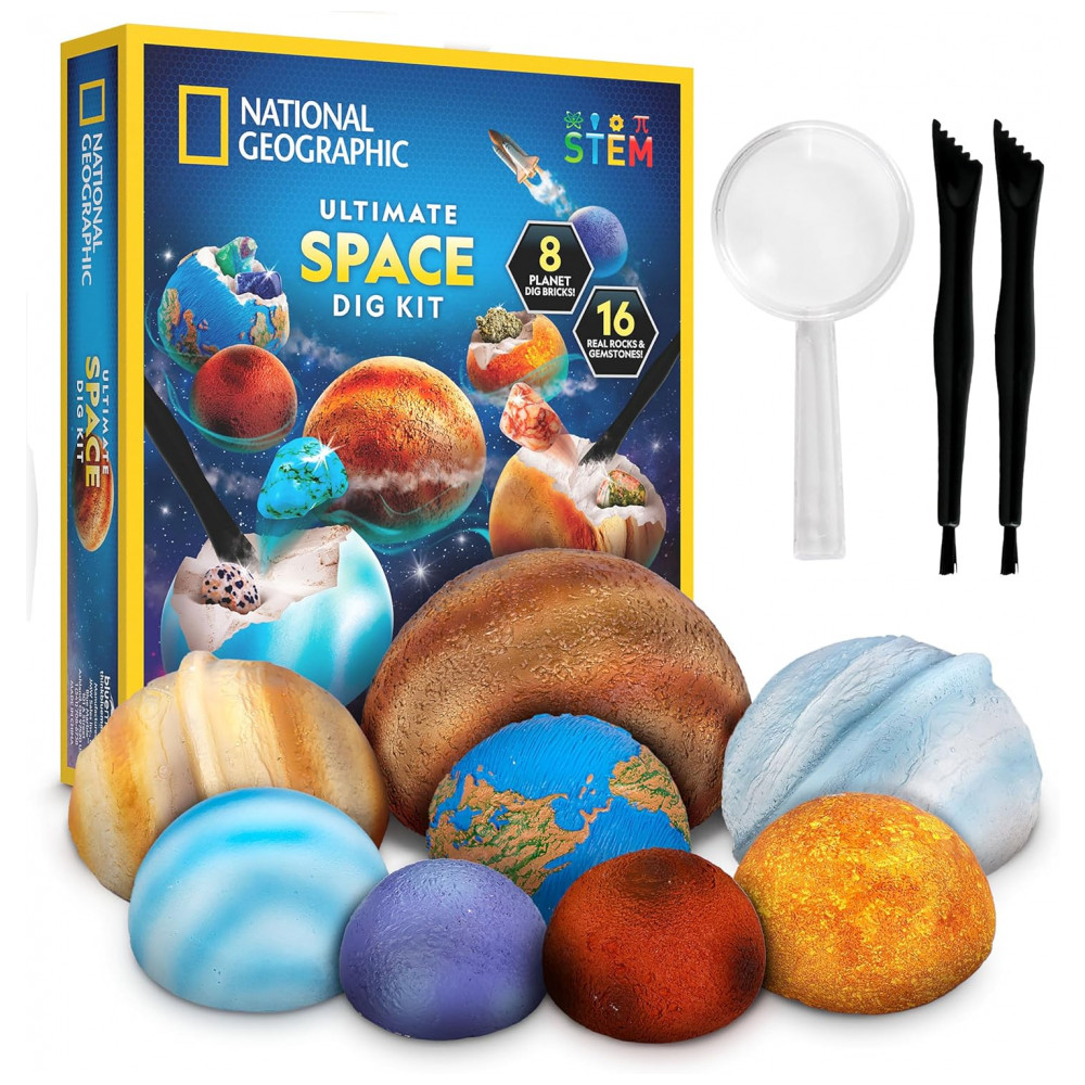 ECTQ9X3DZLKF0B_0-1.jpg - Kit Nacional de Escavação Espacial com Pedras e Gemas, 8 Planetas, 16 Amostras Reais, Ferramentas Inclusas, Aprendizado STEM National Geographic