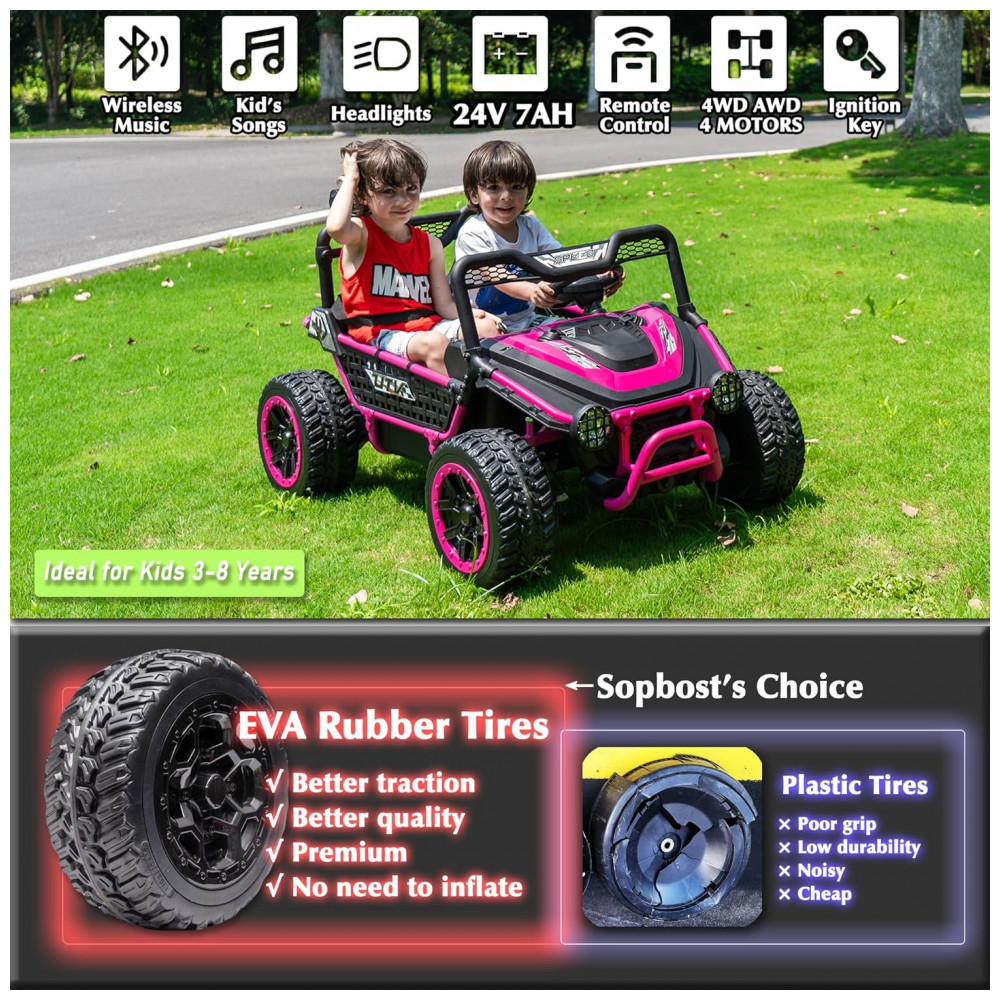 ECTQ9ZNH5Q5F0B_1-1.jpg - UTV Infantil Elétrico Sopbost Rosa 24V 2 Lugares XXL 4 Motores 75W 4WD Pneus EVA Controle Remoto Bluetooth Estrutura Metálica
