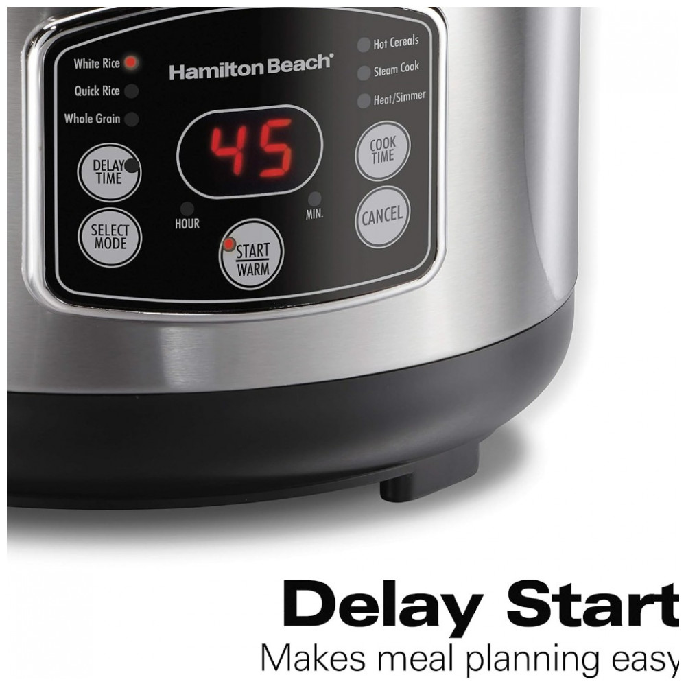 Panela de Arroz Digital Programável Hamilton Beach, 14 xícaras cozidas 7 cruas com Cesto de Vapor, Aço Inoxidável 37548 14 xícaras cozidas 7 cruas