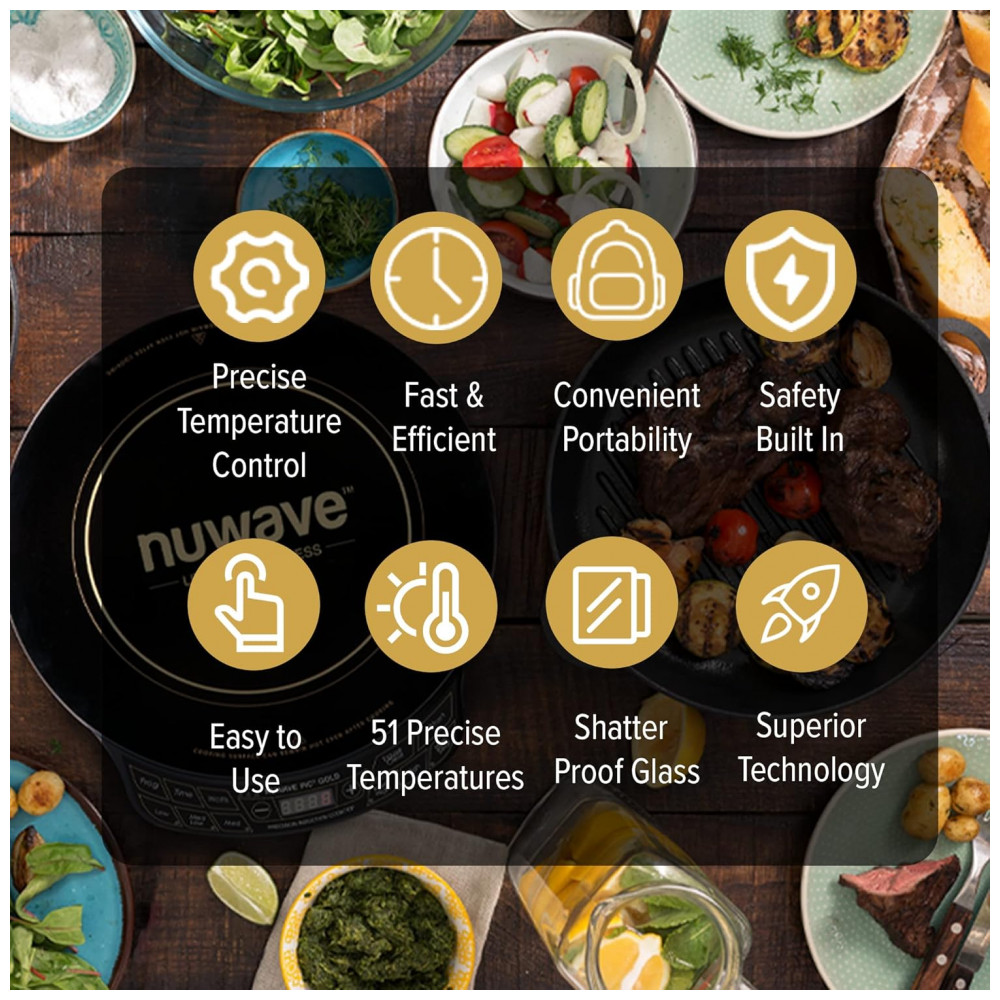 ECTQAF33H1A10B_5-1.jpg - Cooktop de Indução Nuwave Gold Precision, Portátil, Potente com Bobina de Aquecimento de 8 Polegadas, 3 Configurações de Potência, 12 Superfície de Co
