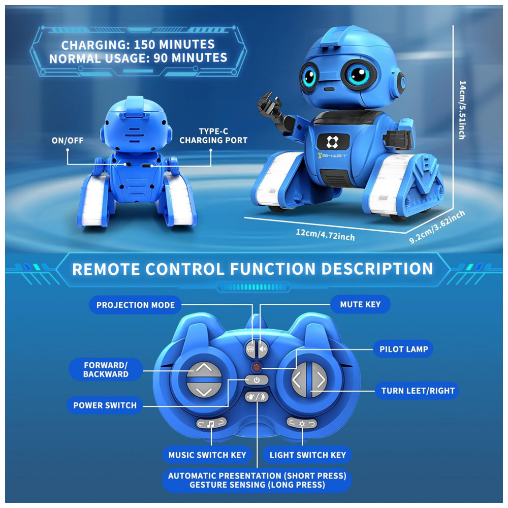 ECTQB1RQJLZC0B_5-1.jpg - Robô Programável Azul – Dzxlin Controle Remoto 24 GHz com Projeção de Luz Dança e Sensor de Gestos para Crianças
