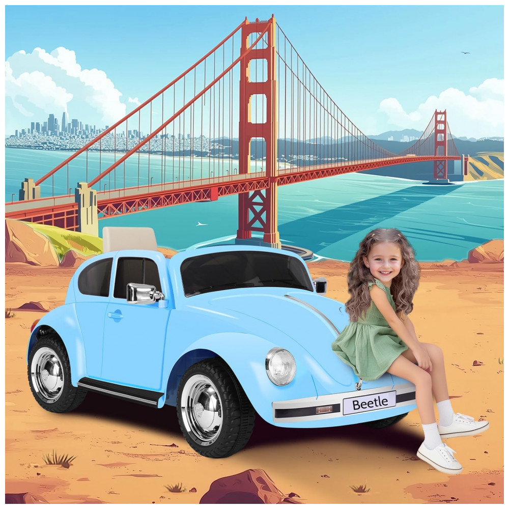 ECTQB2M9X4PD0B_1-1.jpg - Carro Elétrico Infantil Volkswagen Beetle Forever Source Azul 12V Controle Remoto LED 3 Velocidades Música e autonomia de 60-90min
