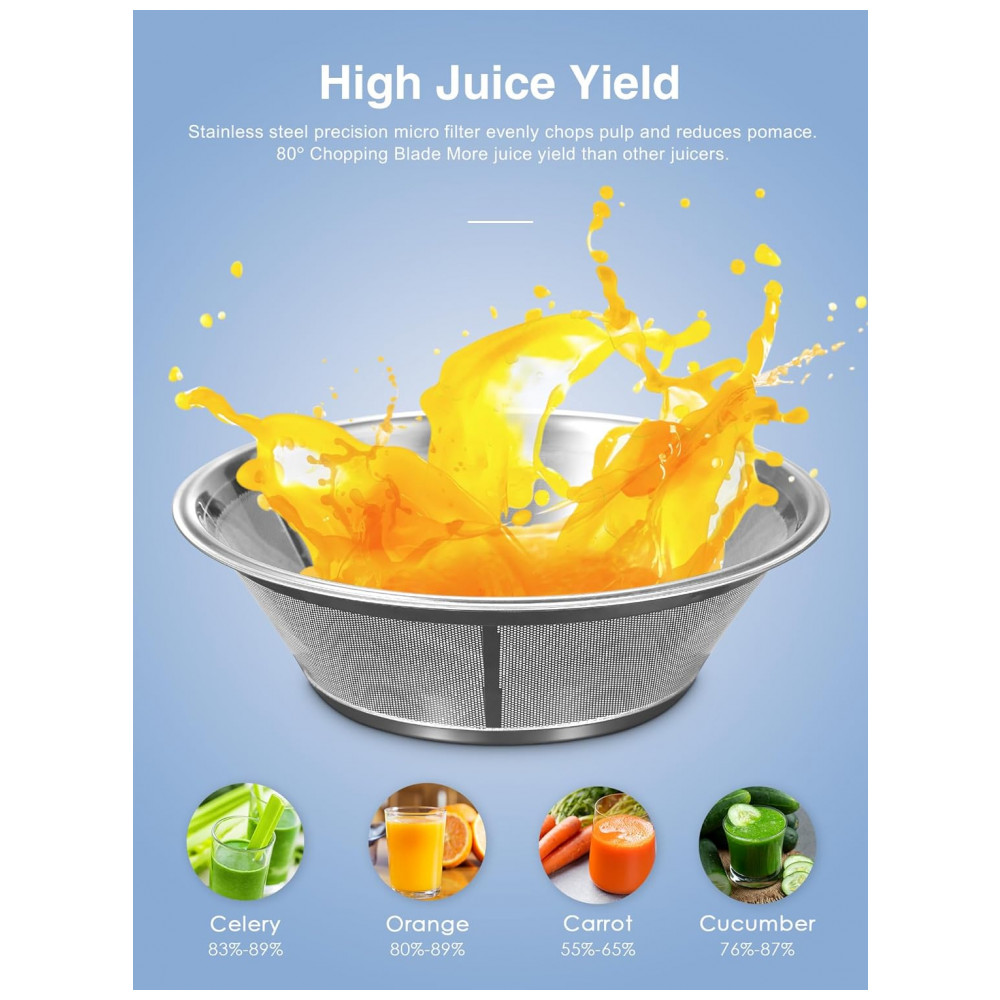 Extrator de sucos, Centrífuga de 800W com Boca de Alimentação Larga para Frutas e Vegetais, Fácil de Limpar, Aço Inoxidável, QCen - Imagem 6