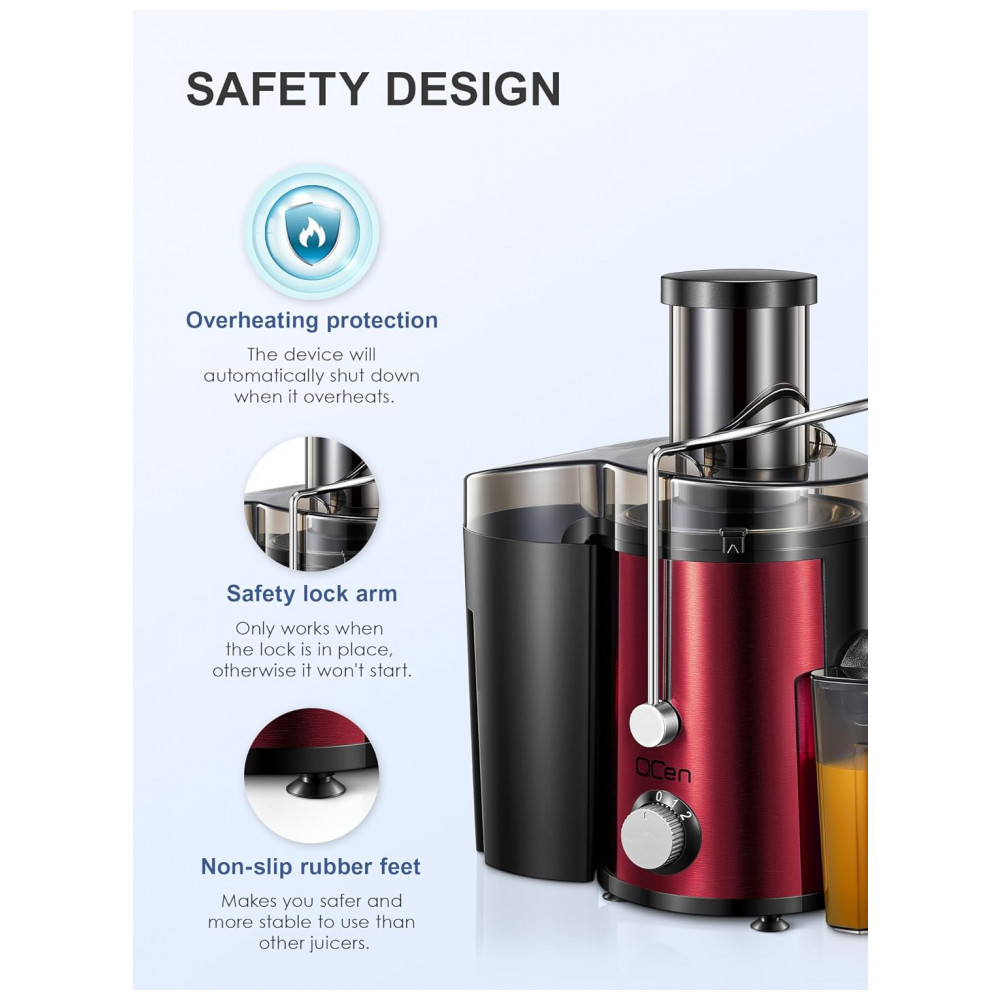 Extrator de sucos, Centrífuga de 800W com Boca de Alimentação Larga para Frutas e Vegetais, Fácil de Limpar, Aço Inoxidável, QCen - Imagem 7