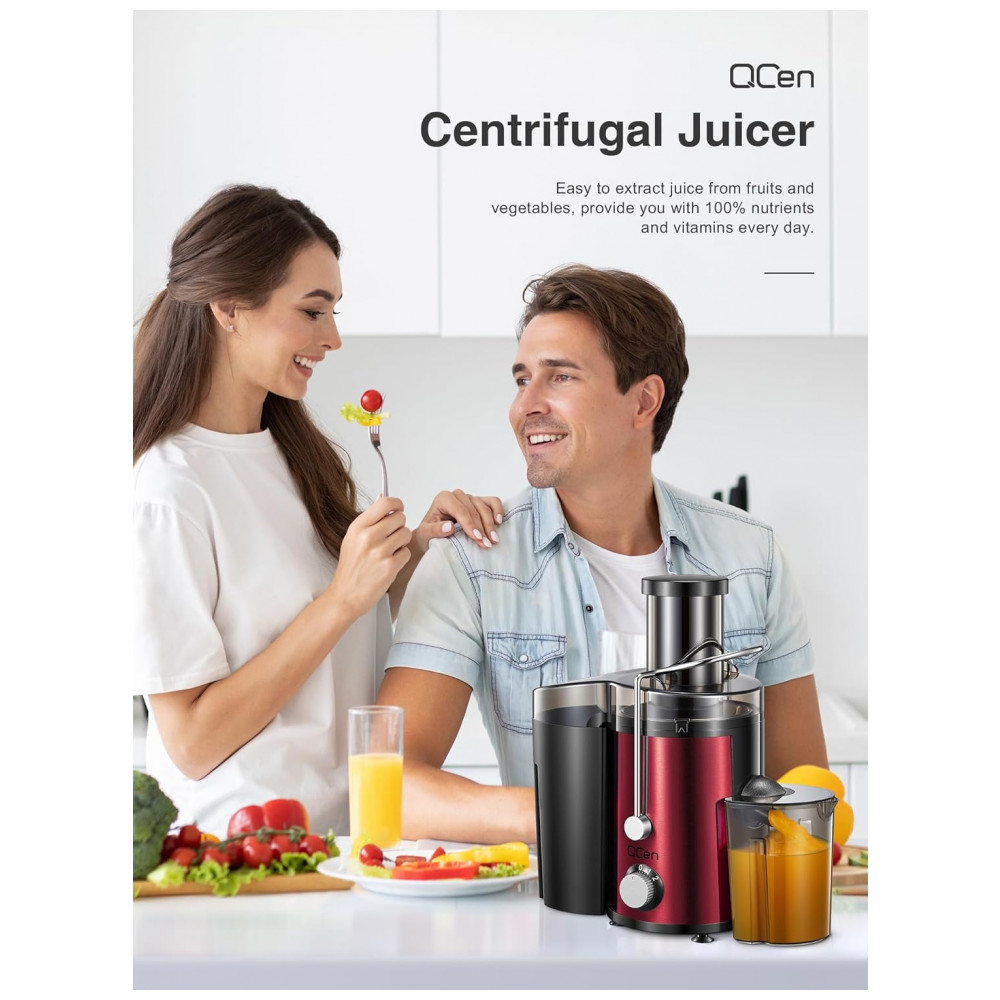 Extrator de sucos, Centrífuga de 800W com Boca de Alimentação Larga para Frutas e Vegetais, Fácil de Limpar, Aço Inoxidável, QCen - Imagem 8