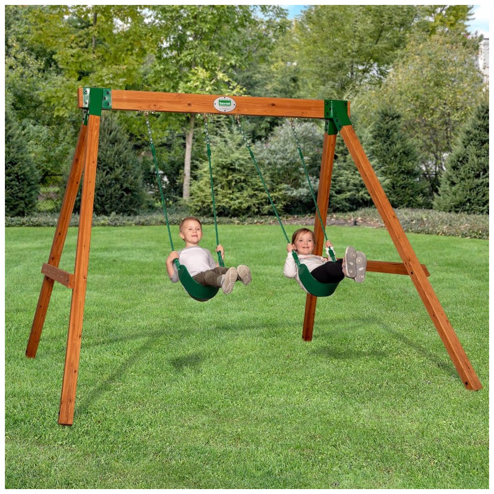 ECTQB52GSJ290B_1-1.jpg - Balanços Backyard Discovery Durango All Cedar Classic Swing Set 2 Balanços De Cinto Antiesmagamento Montagem Fácil Resistente À Água.
