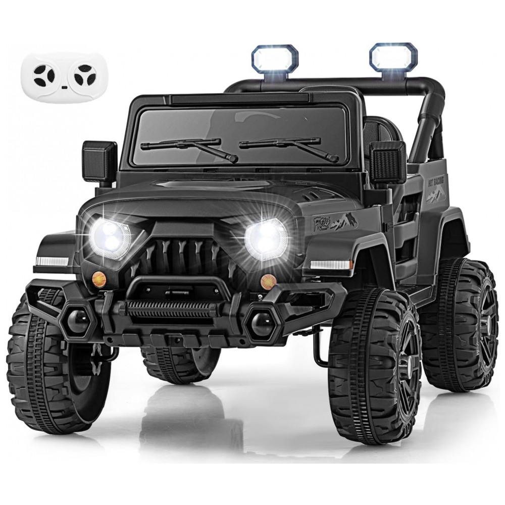 ECTQB5XPQ7DD0B_0-1.jpg - Carro Elétrico Infantil OLAKIDS Preto 12V Controle Remoto Jeep LED Bluetooth 2 Velocidades Suspensão Música USB MP3 3-8 Anos