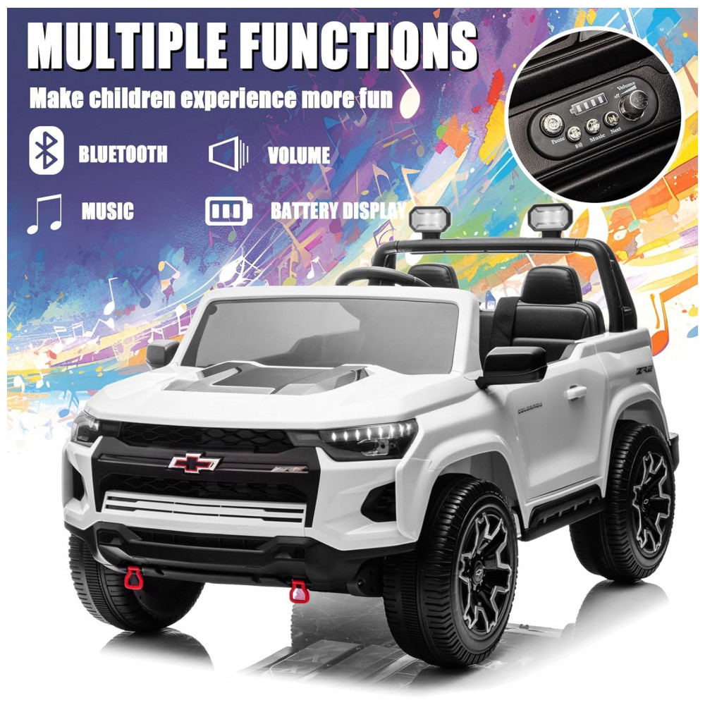 ECTQB86ZH96C0B_1-1.jpg - Carro Elétrico Infantil Chevrolet Colorado Licenciado 24V 2 Lugares 4WD Controle Remoto Música Alarme Megafone Branco