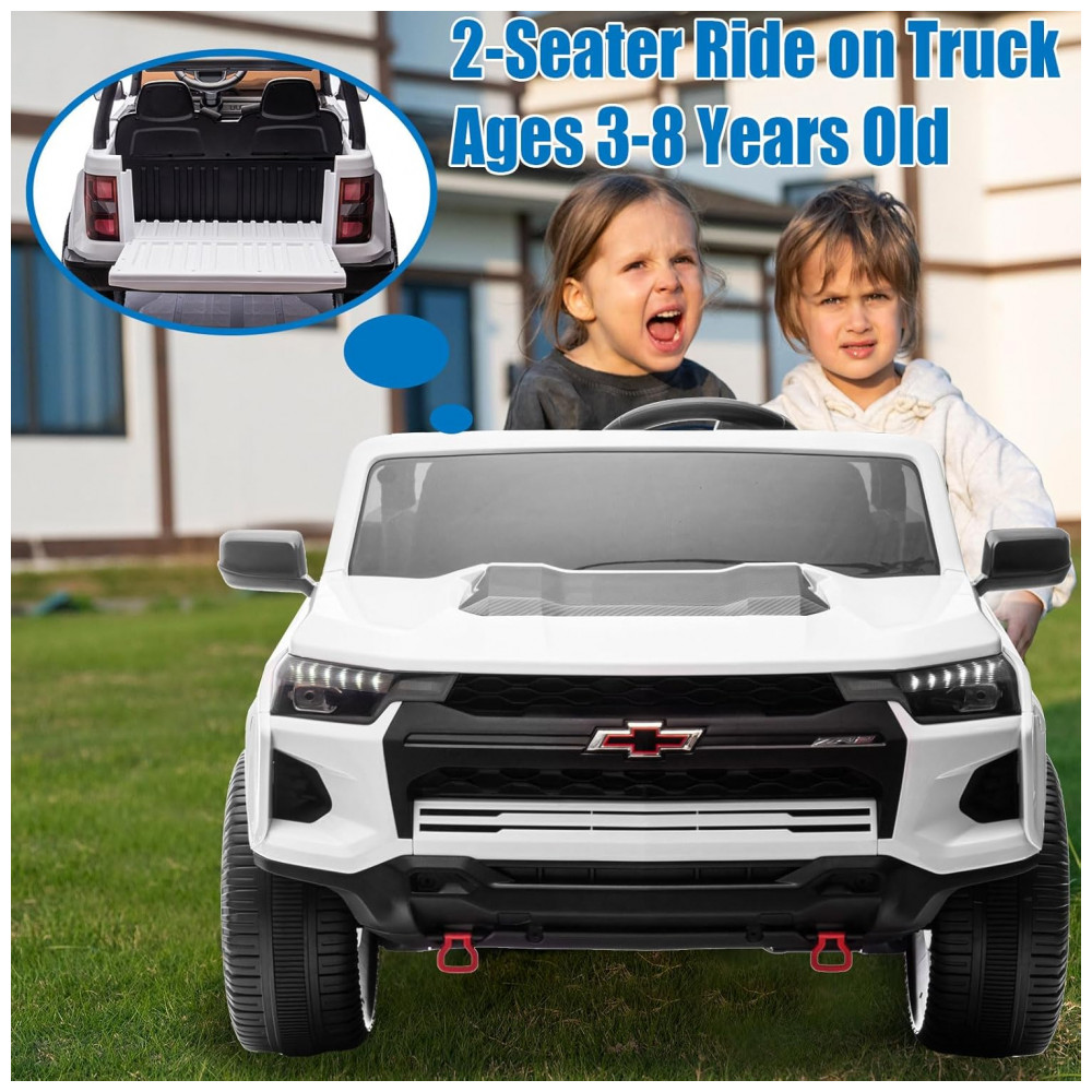 ECTQB86ZH96C0B_4-1.jpg - Carro Elétrico Infantil Chevrolet Colorado Licenciado 24V 2 Lugares 4WD Controle Remoto Música Alarme Megafone Branco