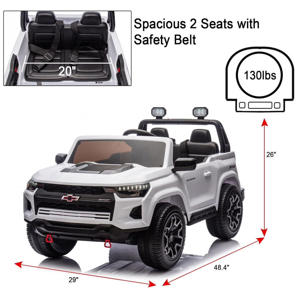 ECTQB86ZH96C0B_5-1.jpg - Carro Elétrico Infantil Chevrolet Colorado Licenciado 24V 2 Lugares 4WD Controle Remoto Música Alarme Megafone Branco
